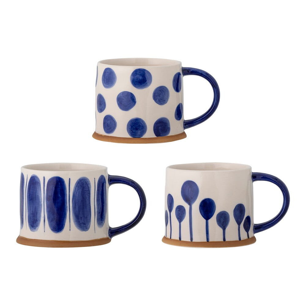 Bílé/modré hrnky v sadě 3 ks z kameniny 450 ml Linora – Bloomingville