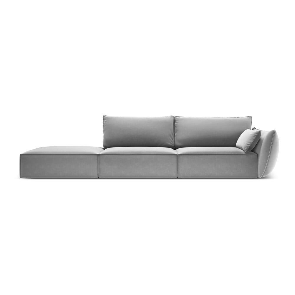 Světle šedá sametová pohovka pravý roh 264 cm Vanda – Mazzini Sofas