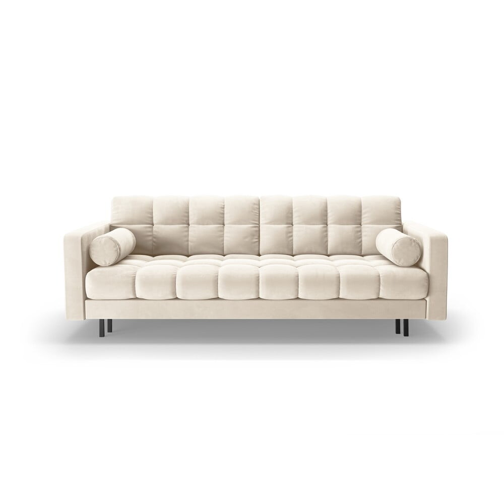 Krémová sametová rozkládací/s úložným prostorem pohovka 222 cm Bali – Cosmopolitan Design