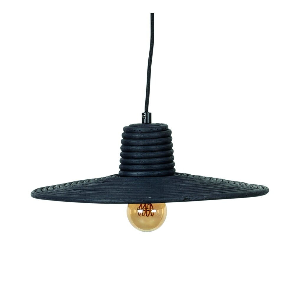 Černé stmívatelné závěsné svítidlo s ratanovým stínidlem ø 35 cm Balance – Zuiver