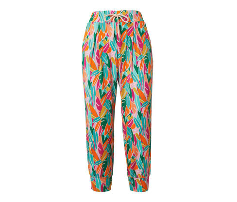 Tchibo - 3/4 žerzejové kalhoty - pro ženy - vel. S 36/38 - barva: zelená/s potiskem