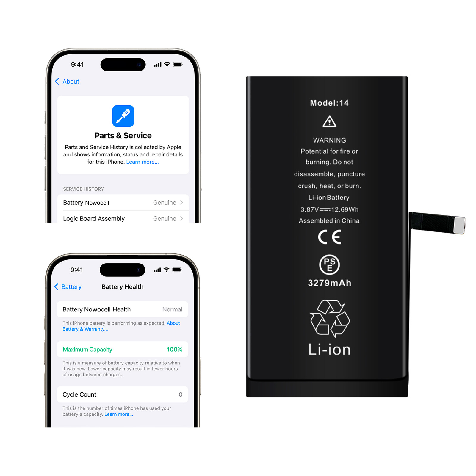 Baterie pro iPhone 14 3279 mAh Bez zprávy Oem Kvalita Kondice 100%