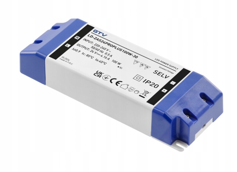 Led zdroj Gtv Pro+ 24V, 100W, vstup 220-240VAC, IP20, rozměry 180x66x32 mm