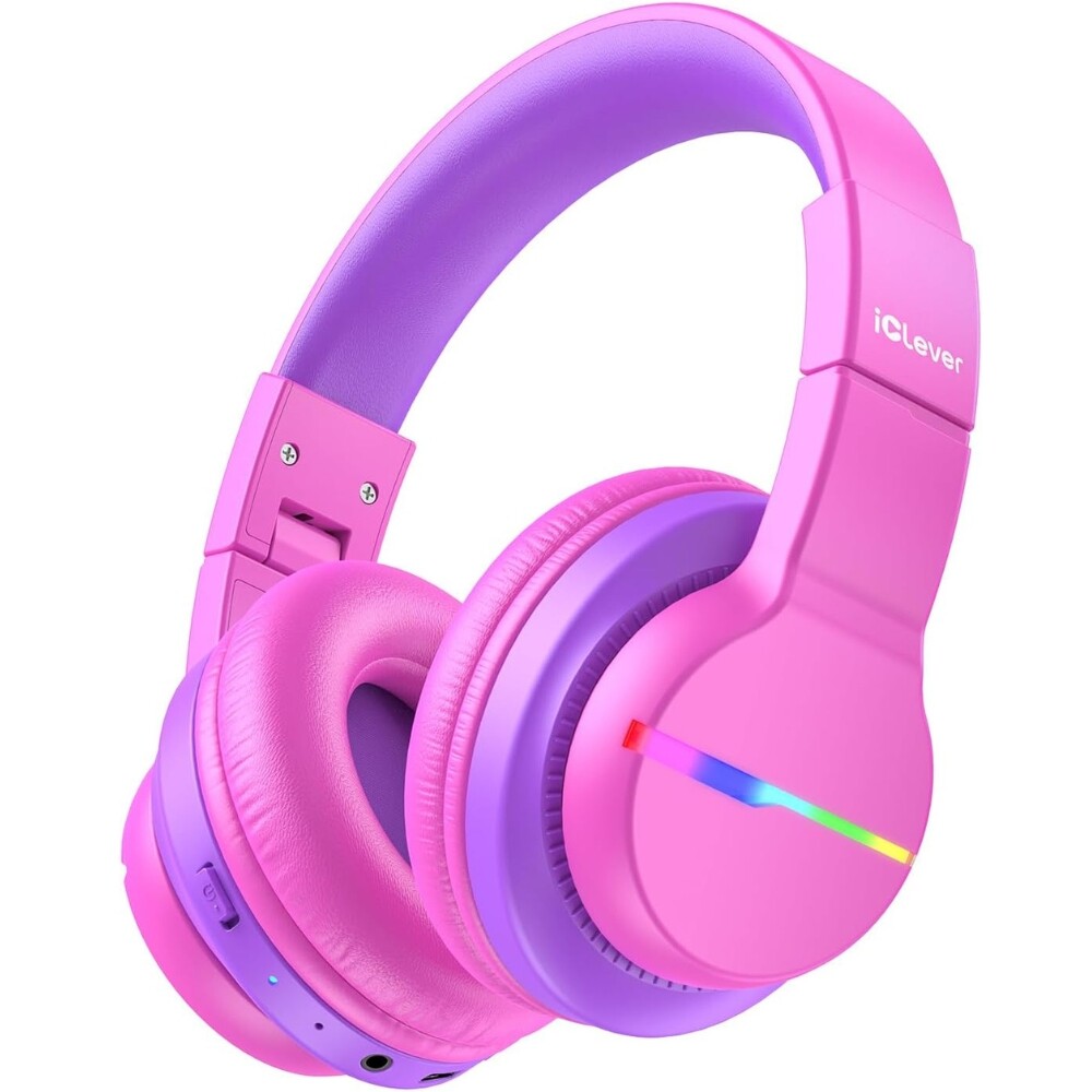 iClever BTH12 Bezdrátová Bluetooth sluchátka pro děti – růžová s Led