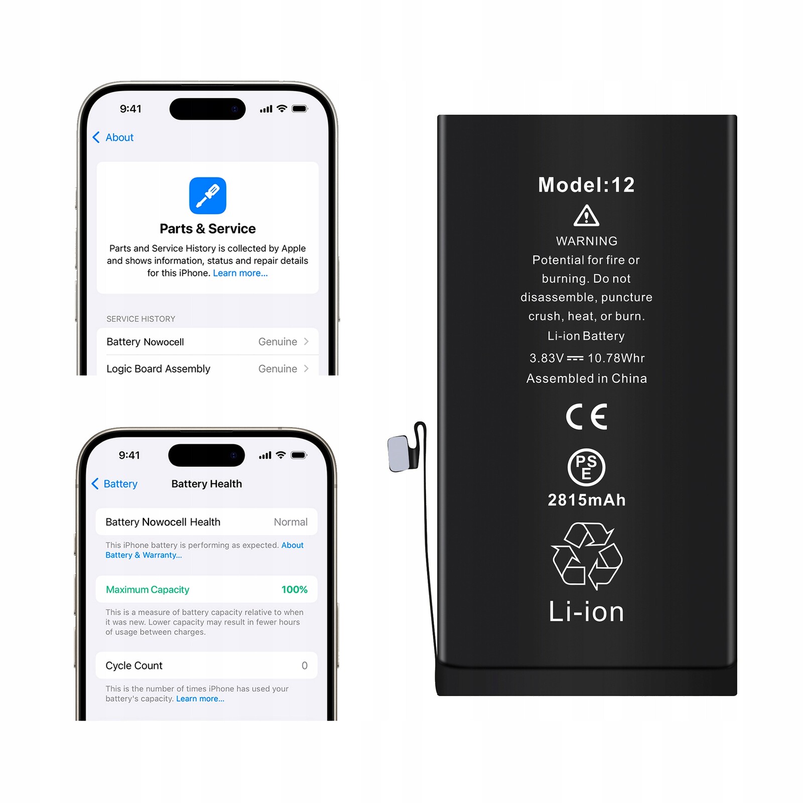 Baterie iPhone 12 Pro/12 2815 mAh Bez hlášení| Oem Kvalita Kondice 100%