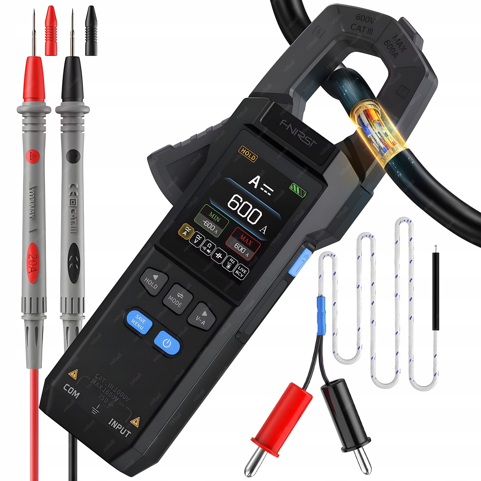 Automatický Univerzální Klešťový Měřič Fnirsi DMC-100 1000V 600A Ac DC Tft