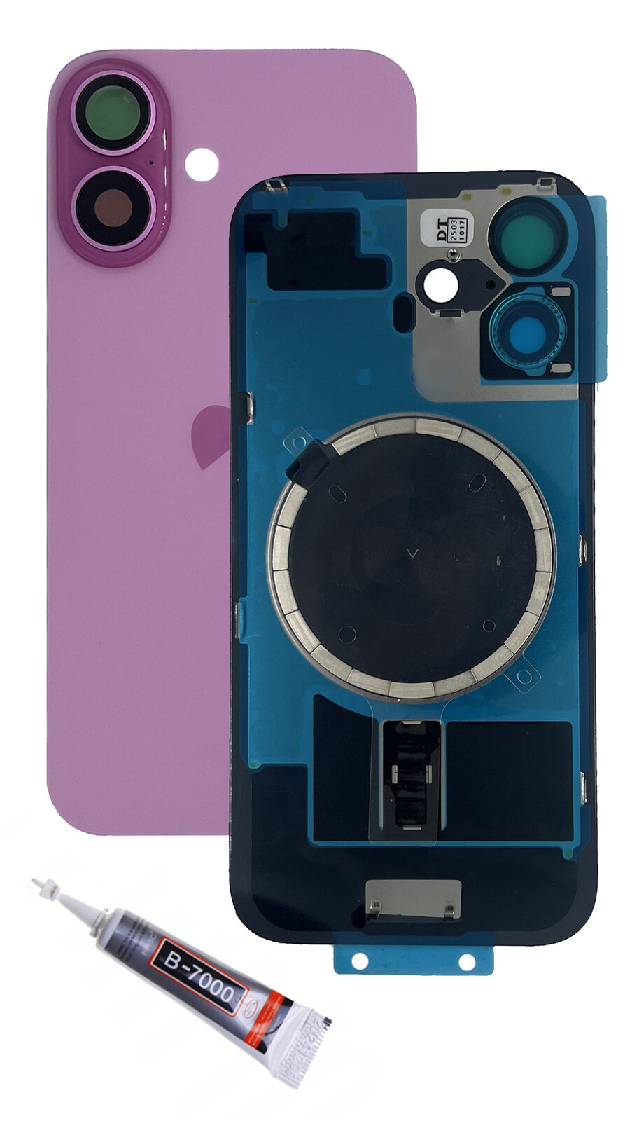 Ozbrojená klapka baterie růžová pro iPhone 16 zadní panel zadní kryt sklo zadní