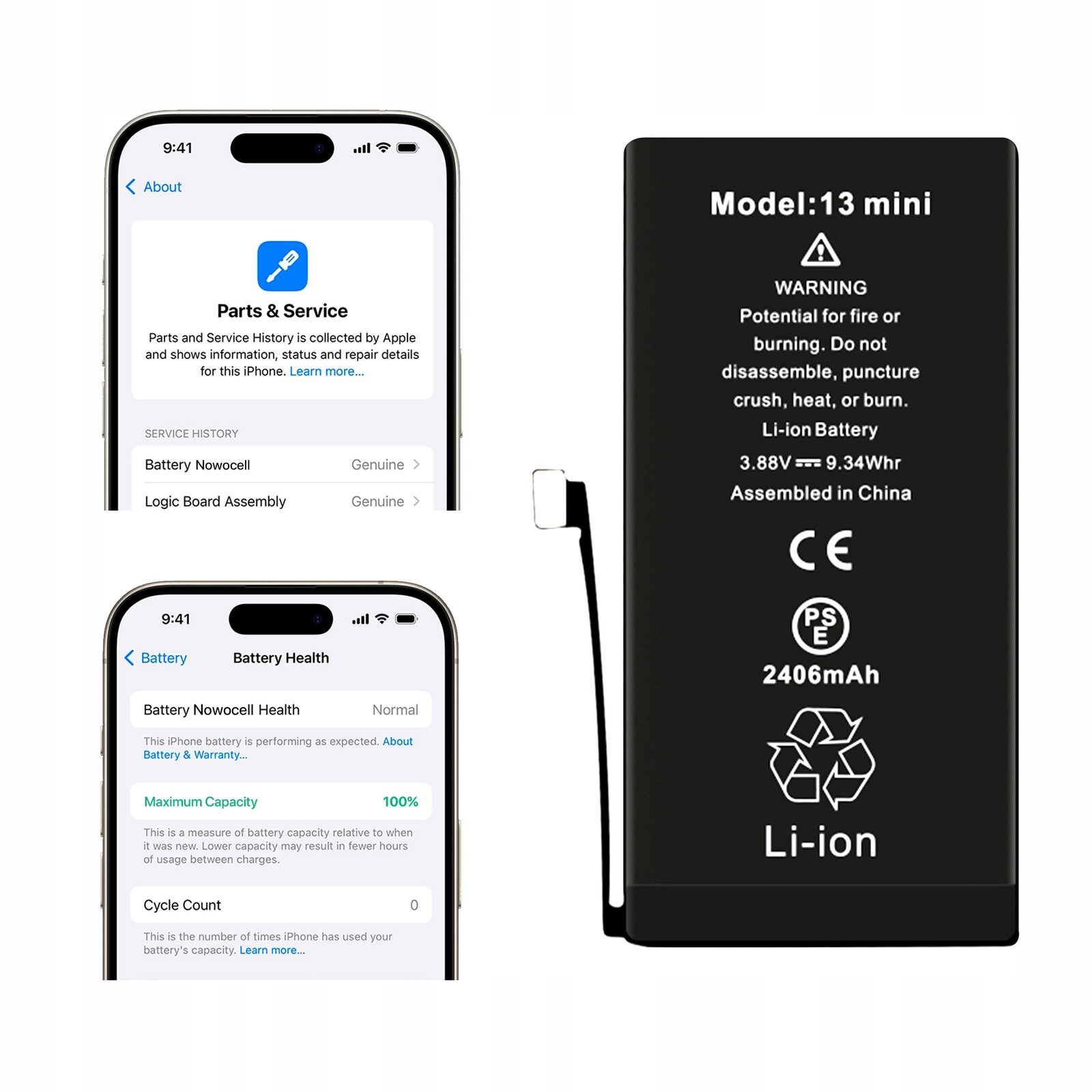Baterie iPhone 13 Mini 2406 mAh Bez hlášení| Oem Kvalita Kondice 100%
