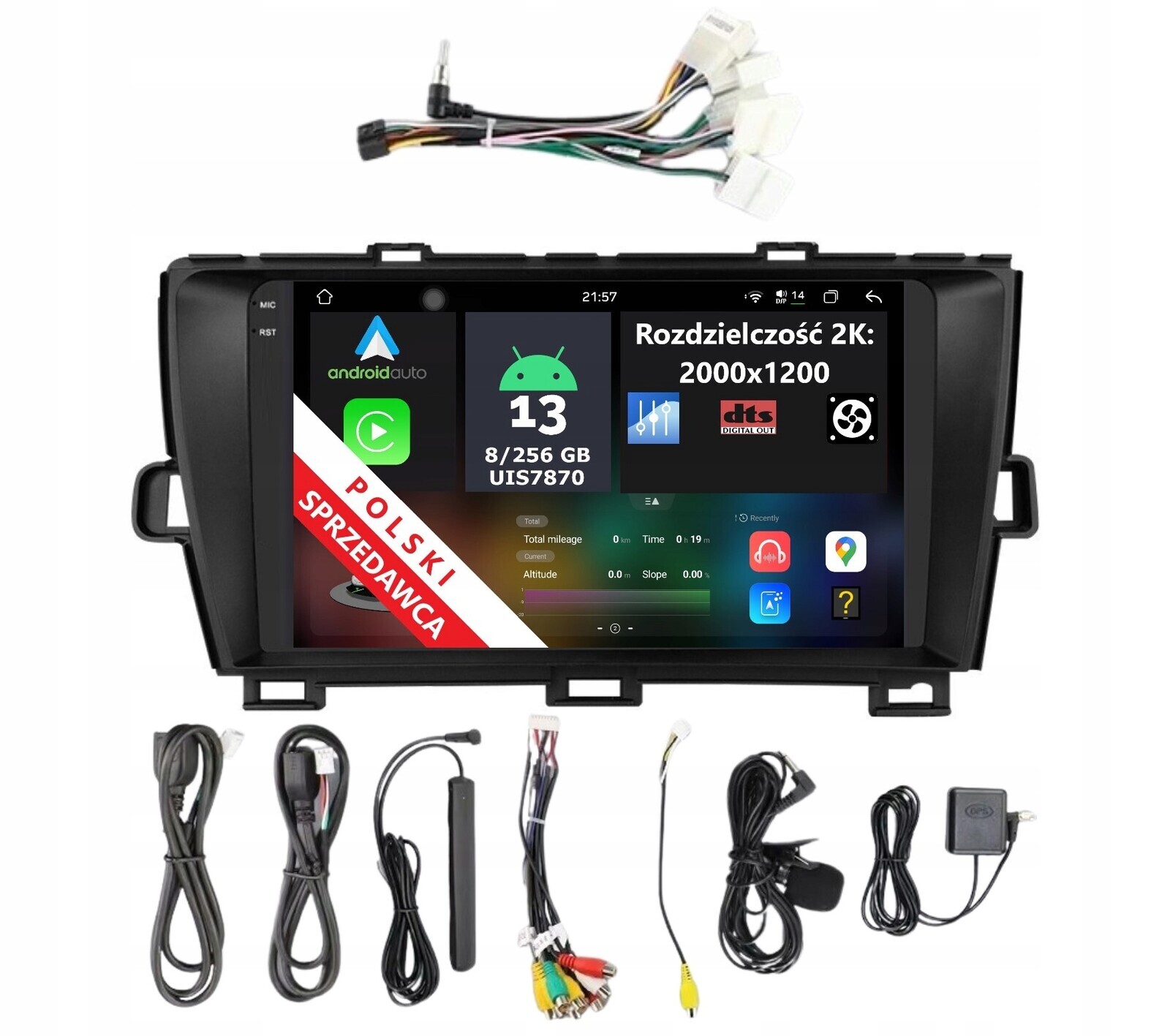 2K Qled Navigace Android Toyota Prius III 8/256 Gb Dsp Dts Carplay Lte