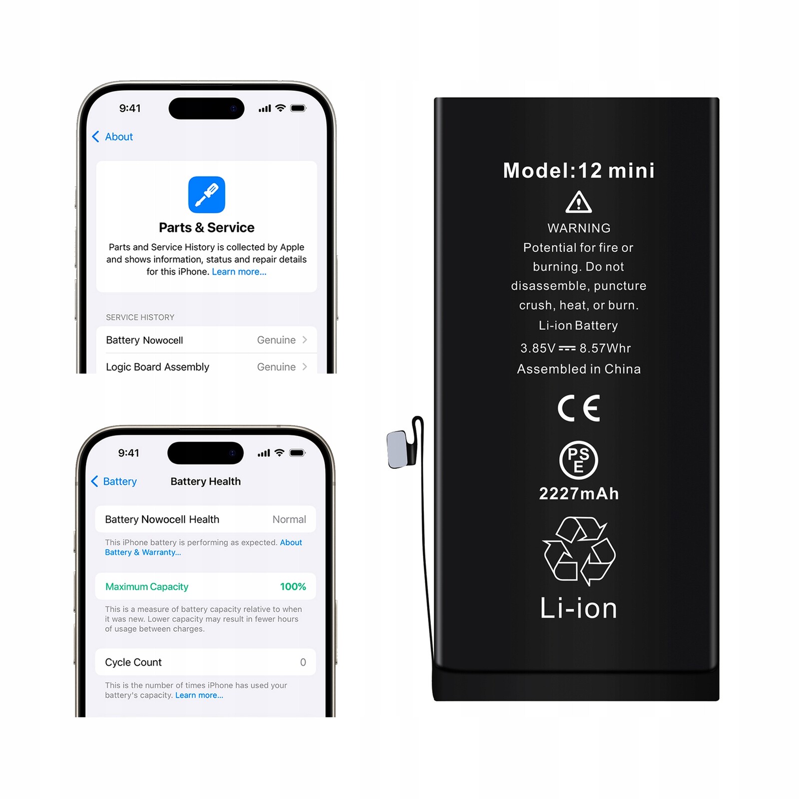 Baterie iPhone 12 Mini 2227 mAh Bez hlášení Oem Kvalita Kondice 100%
