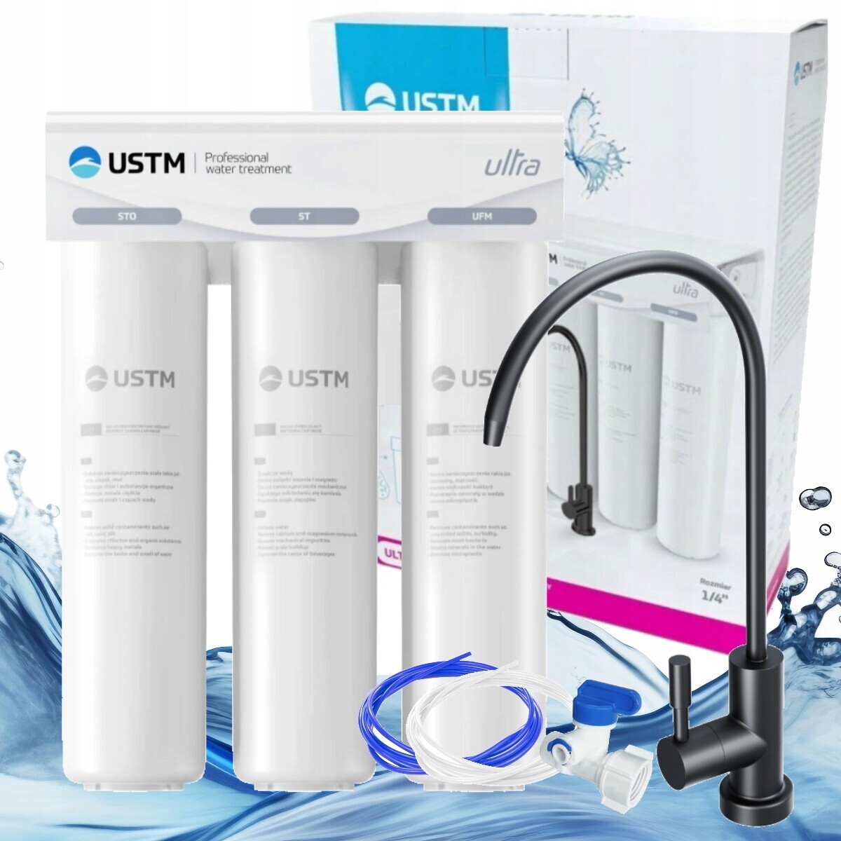 Ultrafiltrační vodní filtr do kuchyně Ustm Ultra černý výtok