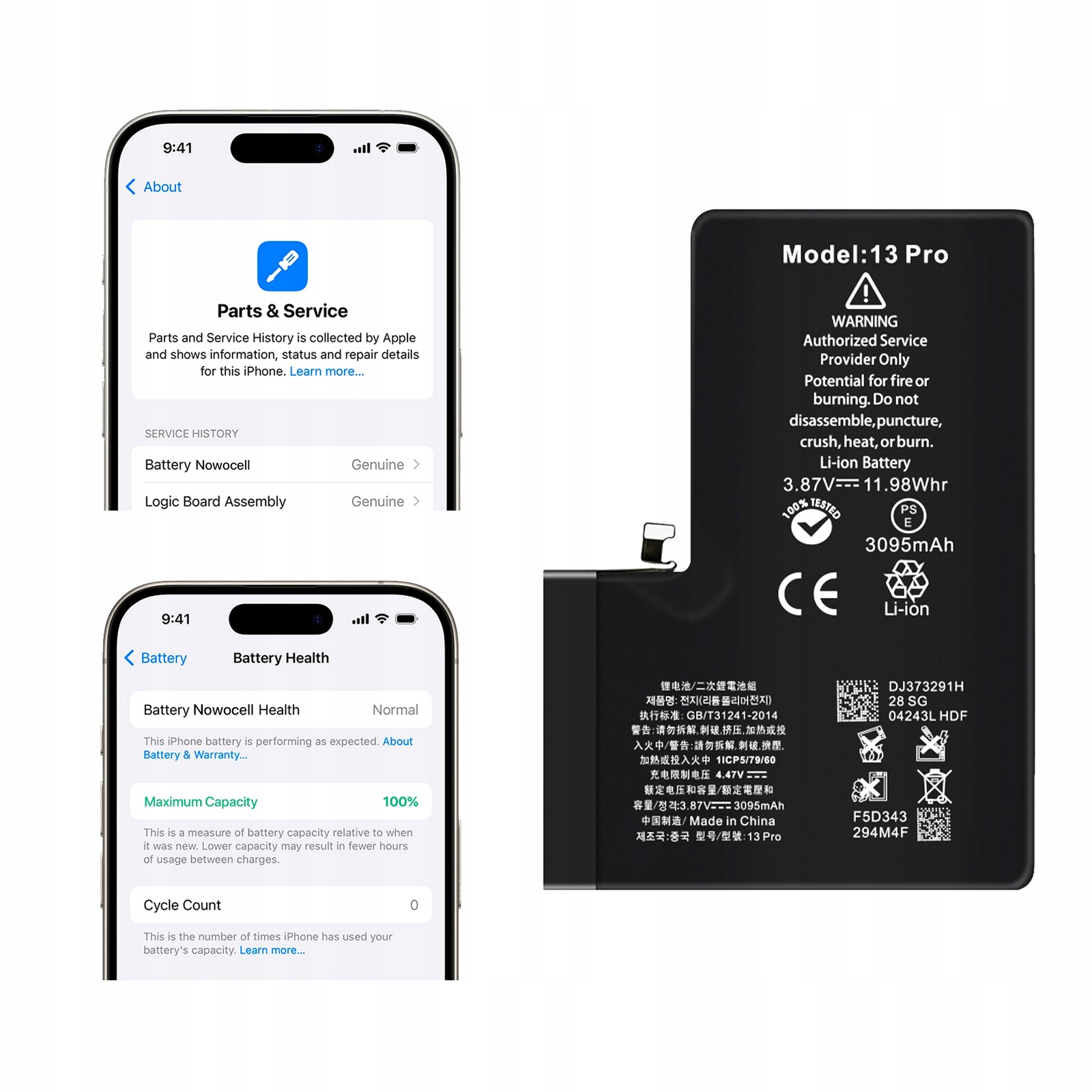 Baterie iPhone 13 Pro 3095 mAh Bez hlášení Oem Kvalita Kondice 100%