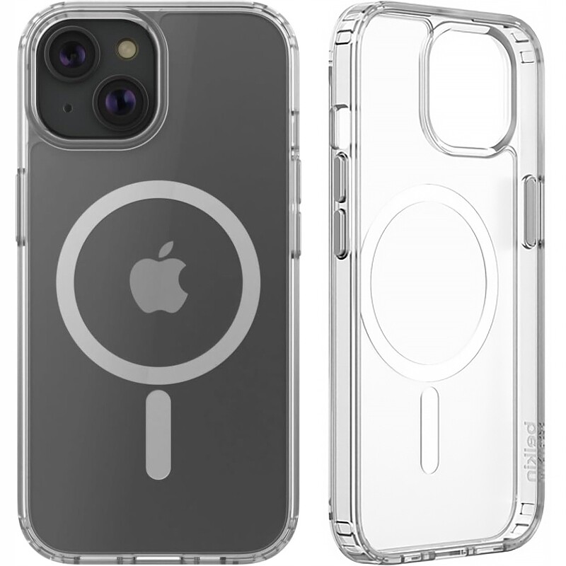 Belkin pouzdro pro iPhone 15, SheerForce Case pro MagSafe antibakteriální pevné