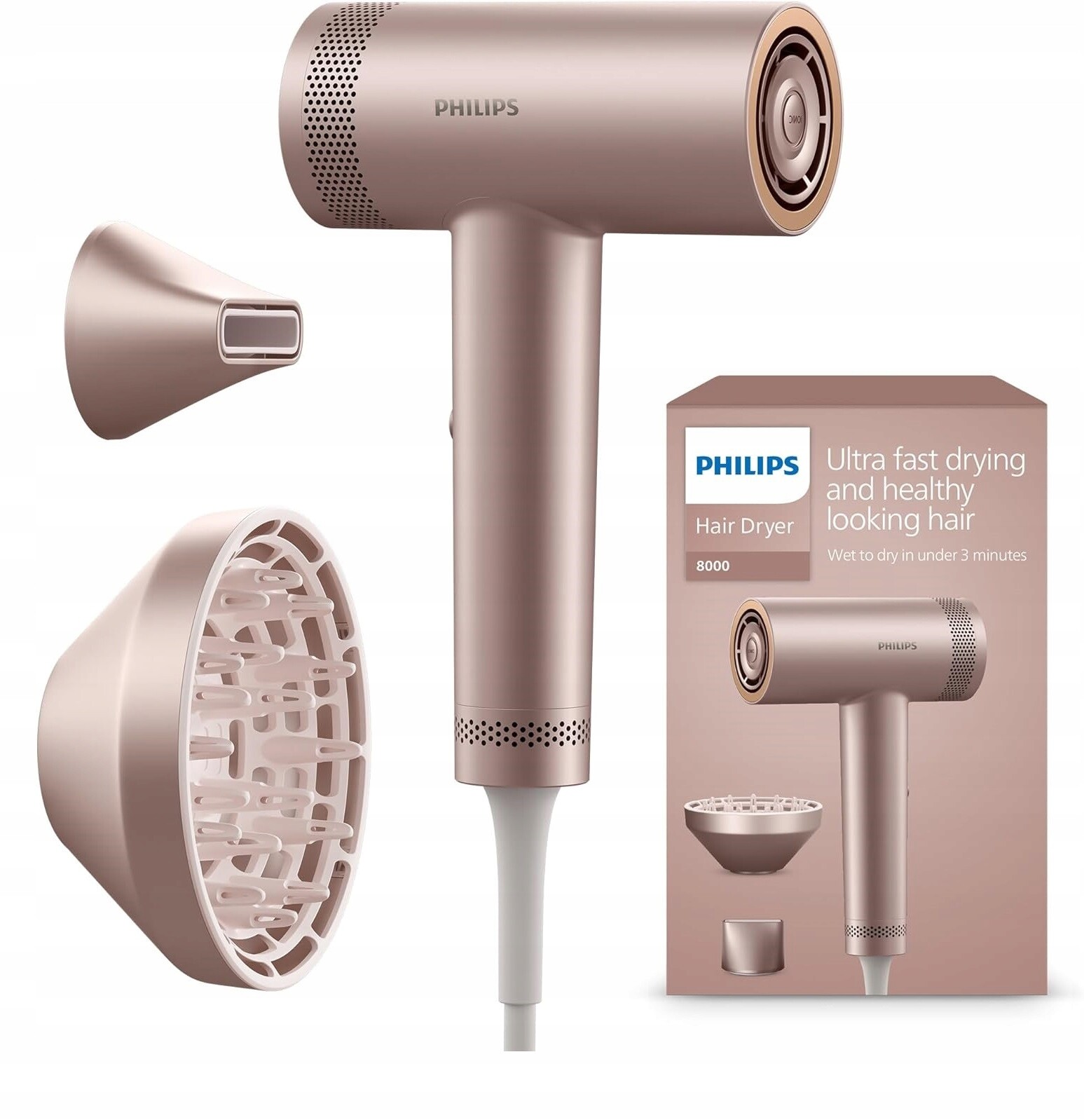 Vysoušeč vlasů Ionizace Philips 8000 ThermoShield Advanced, Ionic Bhd