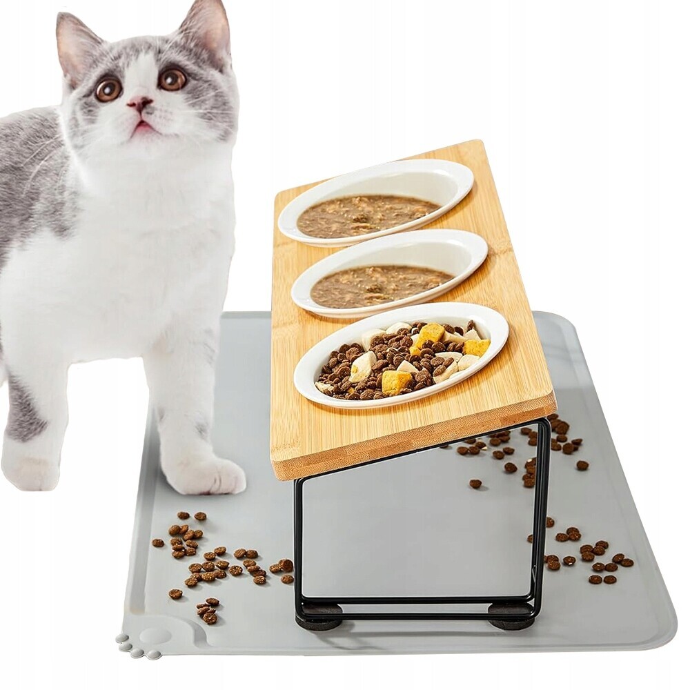 Ergonomický Set Pro Krmení Se 3 Keramickými Miskami A Silikonovou Podložkou