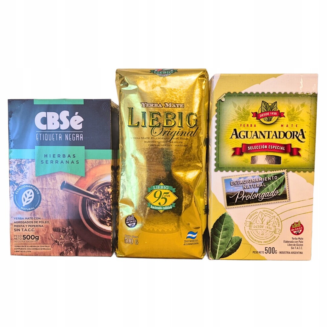 Yerba Mate Sada: CBSe Etiqueta , Liebig, Aguantadora Especial 3x500g