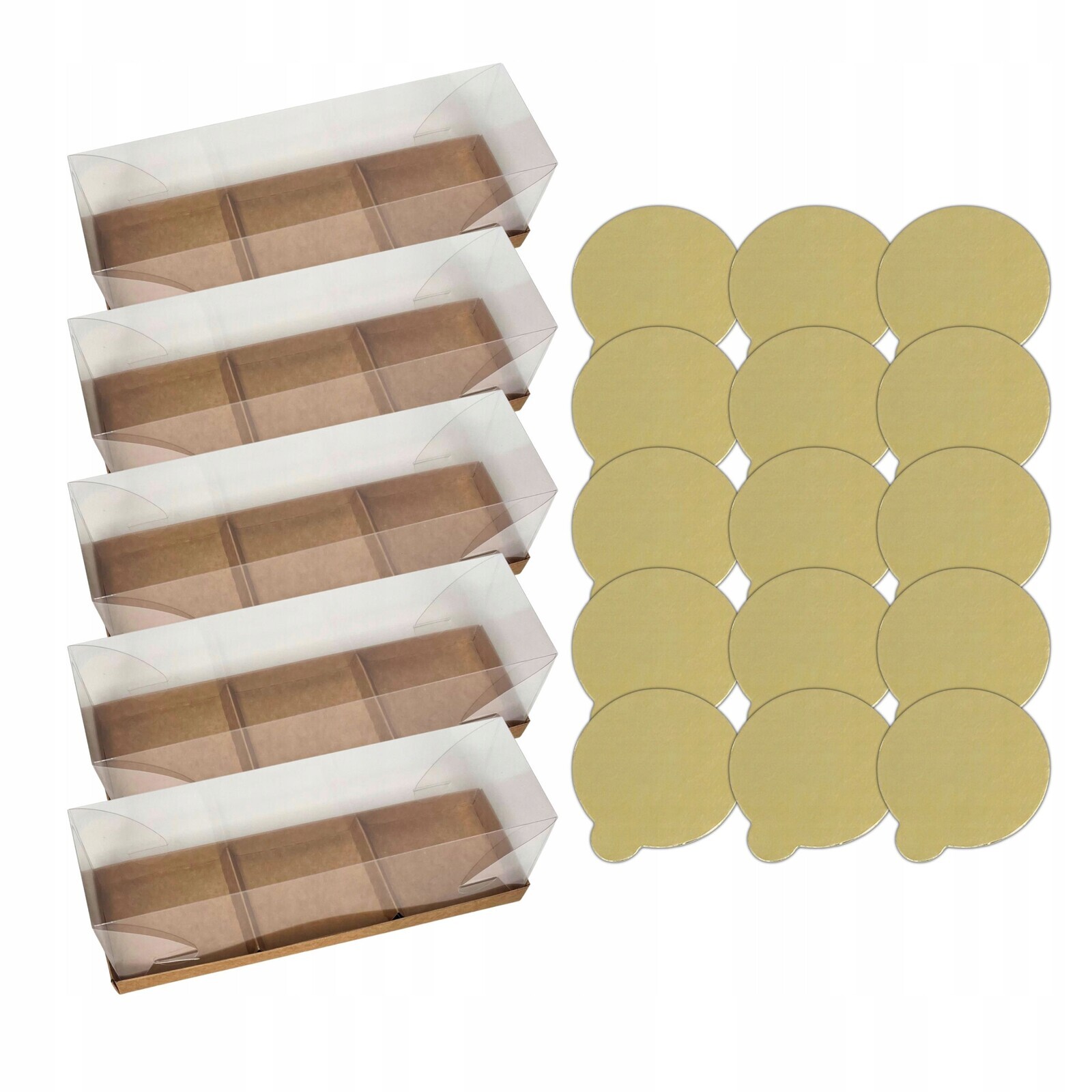 Set Krabička na 3 monoporce 29x9x8 cm kraft podložky banketové Zlaté