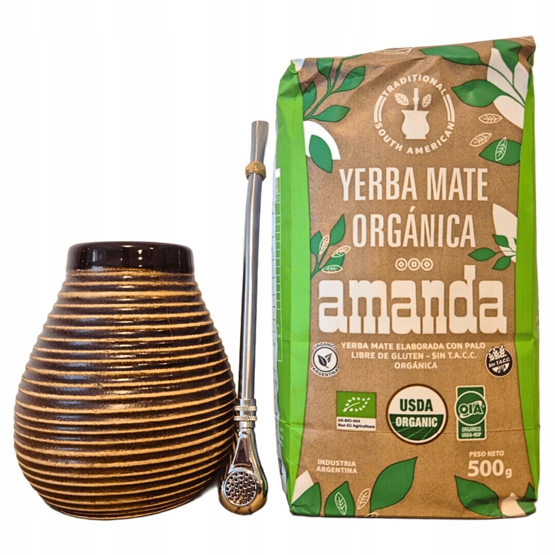 Sada Yerba Mate – Amanda Orgánica 500 g keramická podložka bombilla