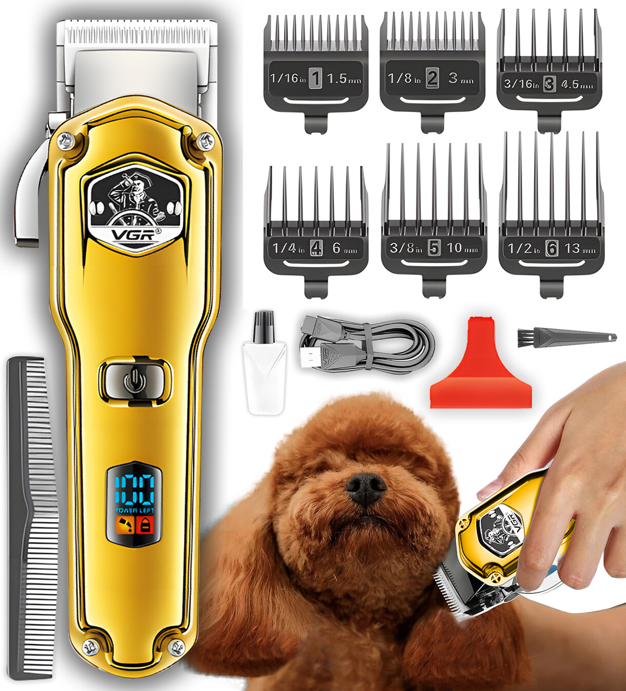 Silný stroj na stříhání psů a zvířat, profesionální, tichý, ocelový