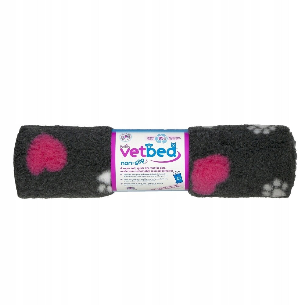 Vetbed protiskluz/Drybed grafitová srdce a packy Deluxe 150x100cm, vlas30mm