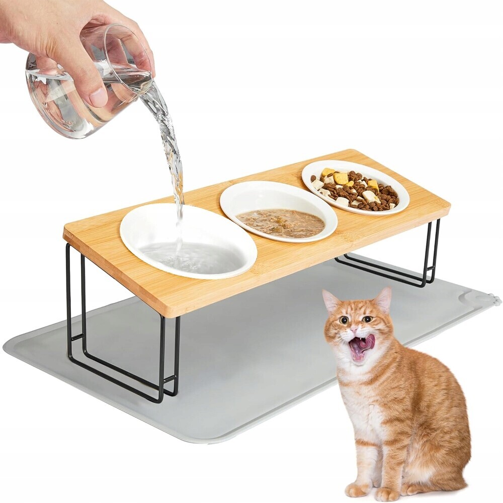 Krmící stanice se 3 keramickými miskami silikonová podložka