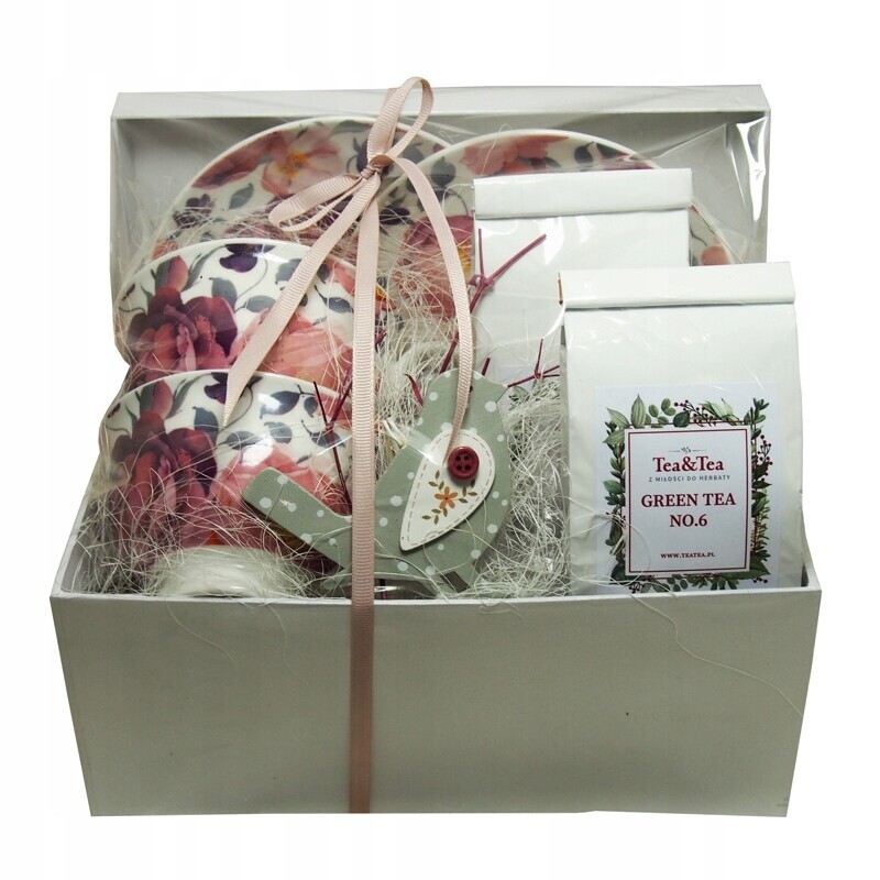 Dárková sada 2 šálků Pink Rose s čajem