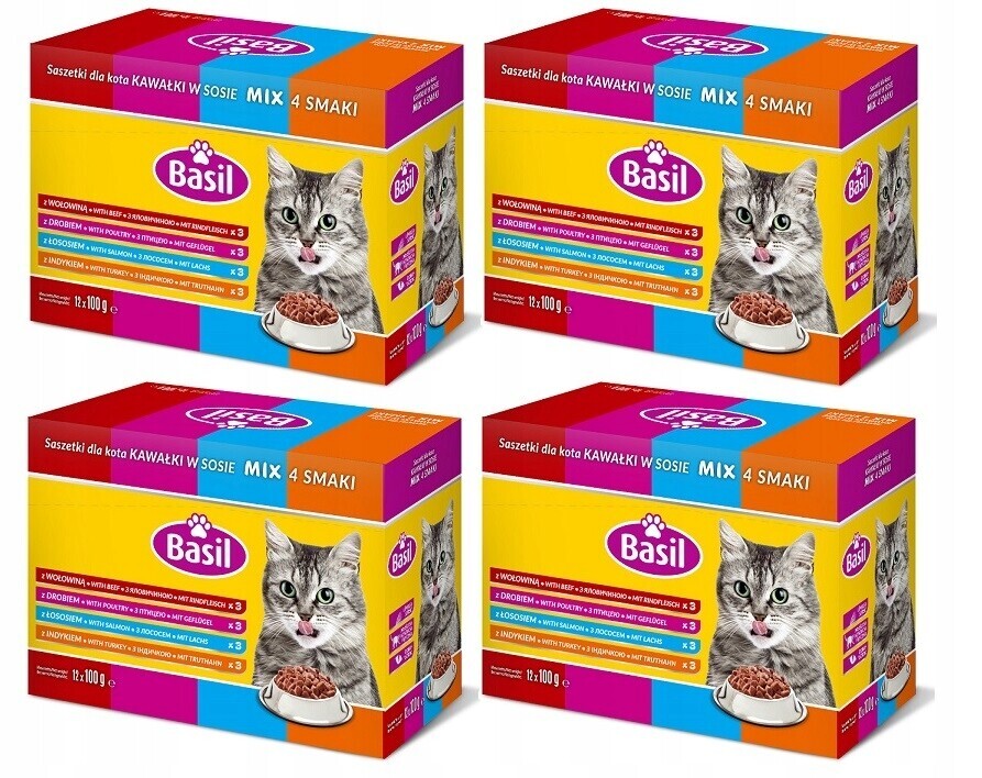 Basil mokré krmivo pro kočky sáčky 100 g mix chutí x 48 ks kočka