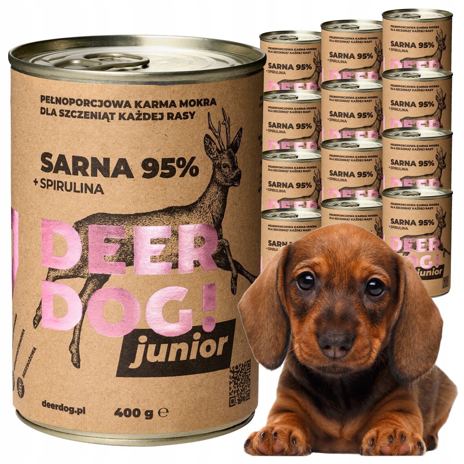 Vlhké krmivo pro štěňata psa Junior 95% Sarna Spirulina Deer Dog 400 g