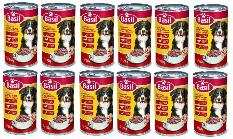 krmivo Basil 1250g s hovězím masem pro psa 12 ks konzerv