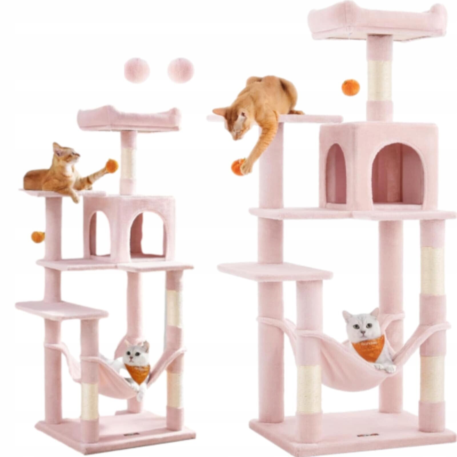 Škrabadlo Pro Kočky XL 143 CM Feandrea RŮŽOVÉ|6 Úrovní|hamak| Jeskyně| Domeček
