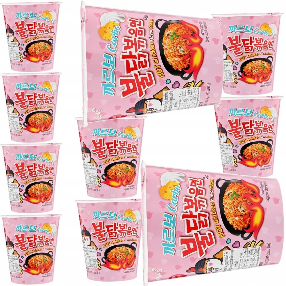 10x Korejský Instantní Těstoviny Ramen Hot Kuřecí Carbo Hrnek 80g Samyang