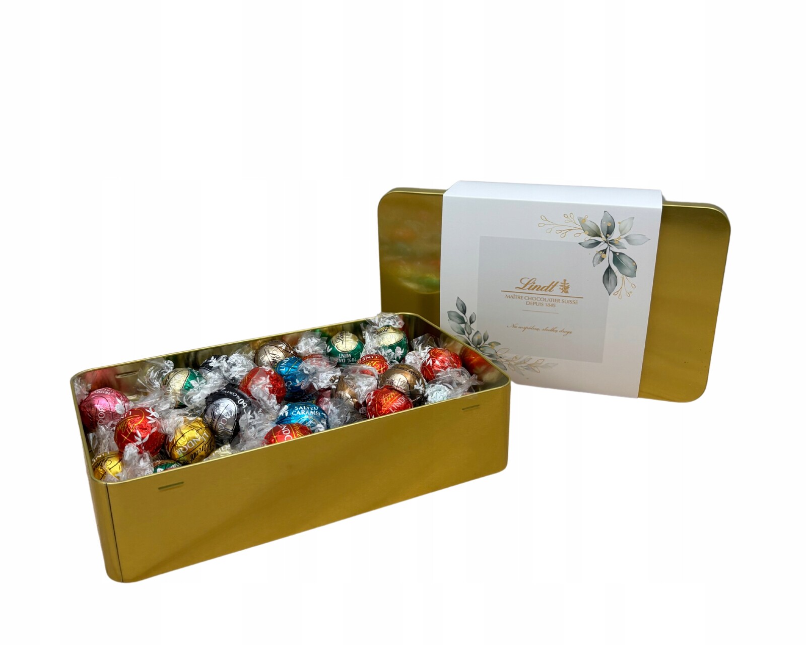 Pralinky 600 g Lindt v kovovém obalu s věnováním pro svatba svatební hostina