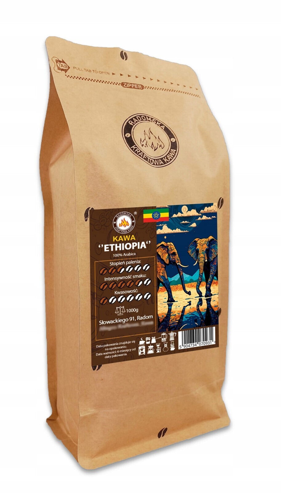 Káva Ethiopia Djimmach 1000 g Arabica 100% do kávovaru