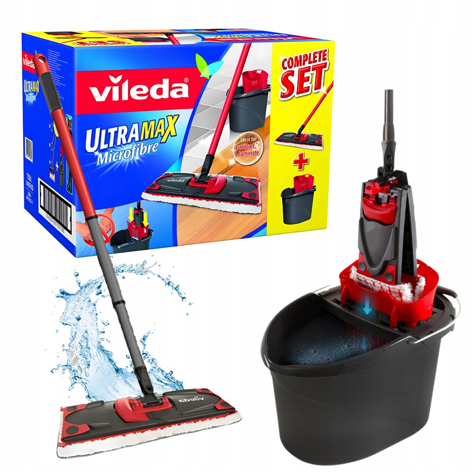 Vileda Plochý mop 36 cm s kýblem UltraMax – Bezdotykové lisování