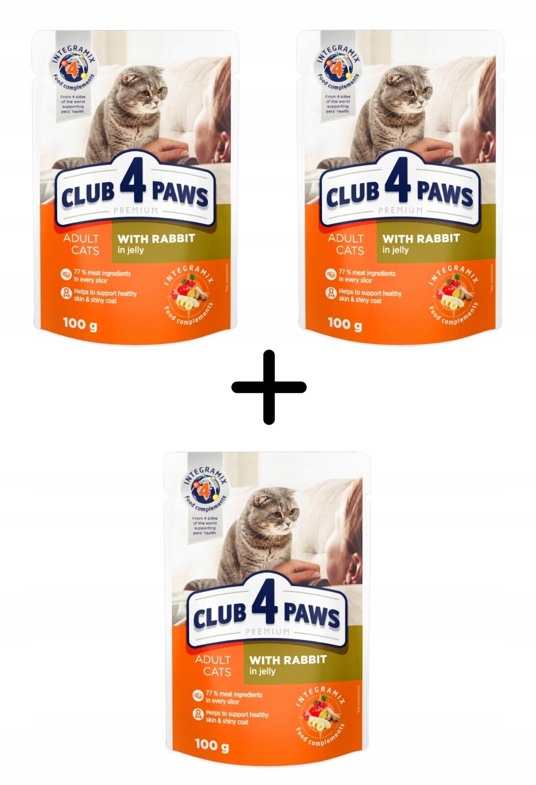 48+24-100 g Club 4 Paws Premium mokré krmivo pro kočky s králíkem v želé