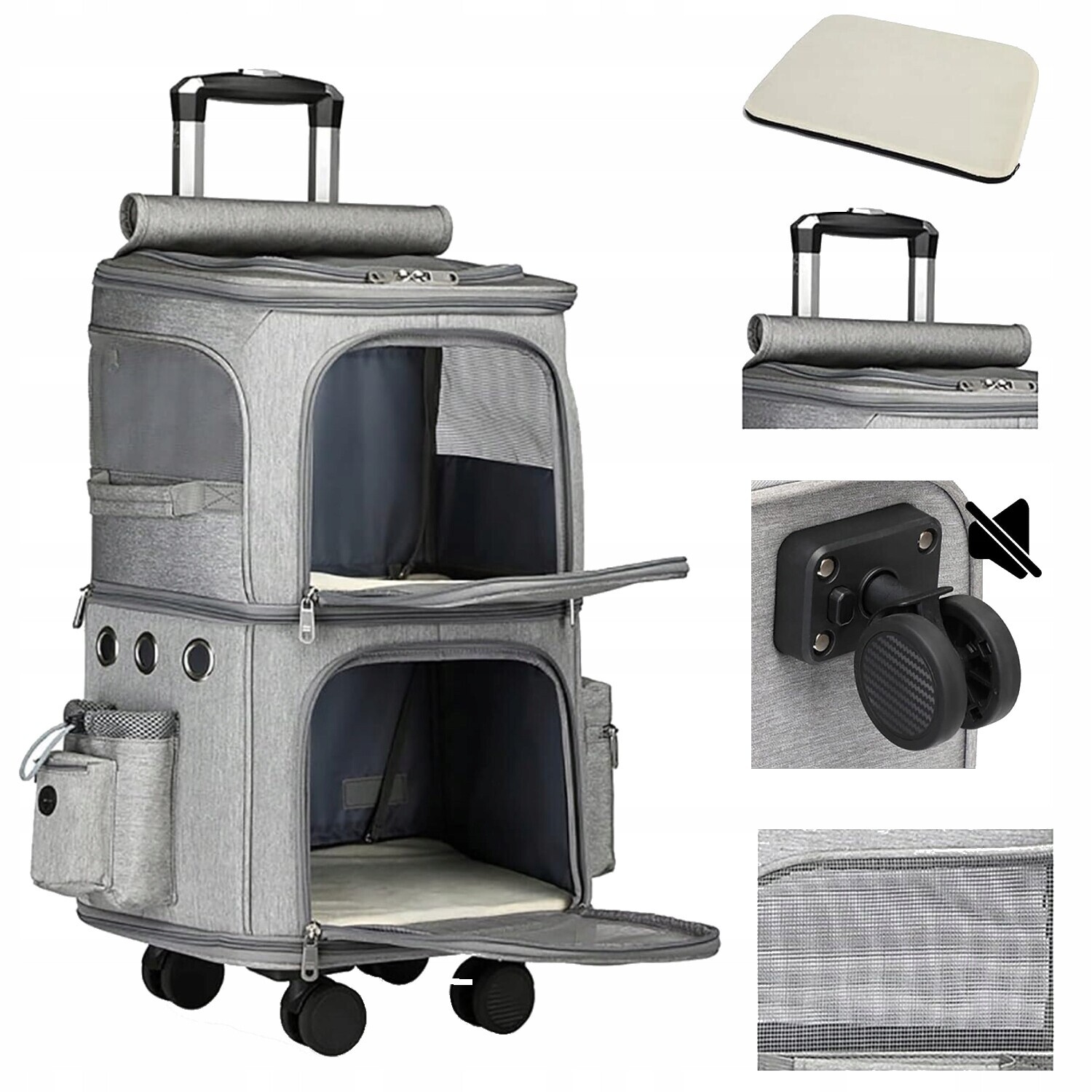 Dvouúrovňový přepravka kufr na kolečkách pro psa kočku 2v1 I216