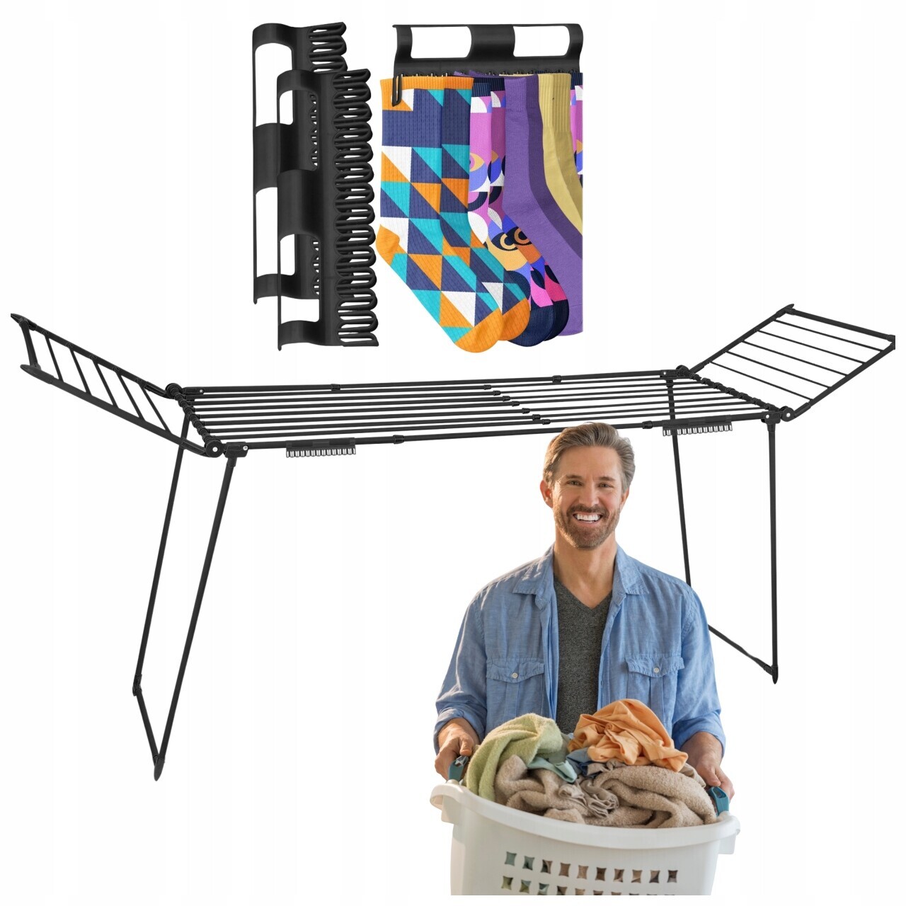 Sušák Na Prádlo Teleskopická Černá Stojící Rozkládací 27 m XXXL