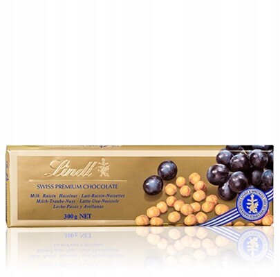 Lindt Švýcarská čokoláda s rozinkami a lískovými oříšky 300