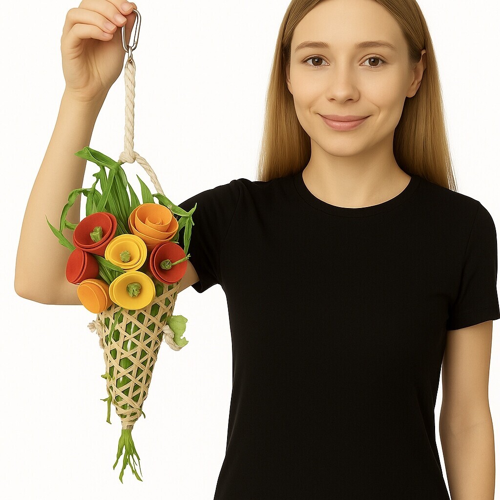 Papírová kytice květin XXL – přírodní hračka pro všechny papoušky