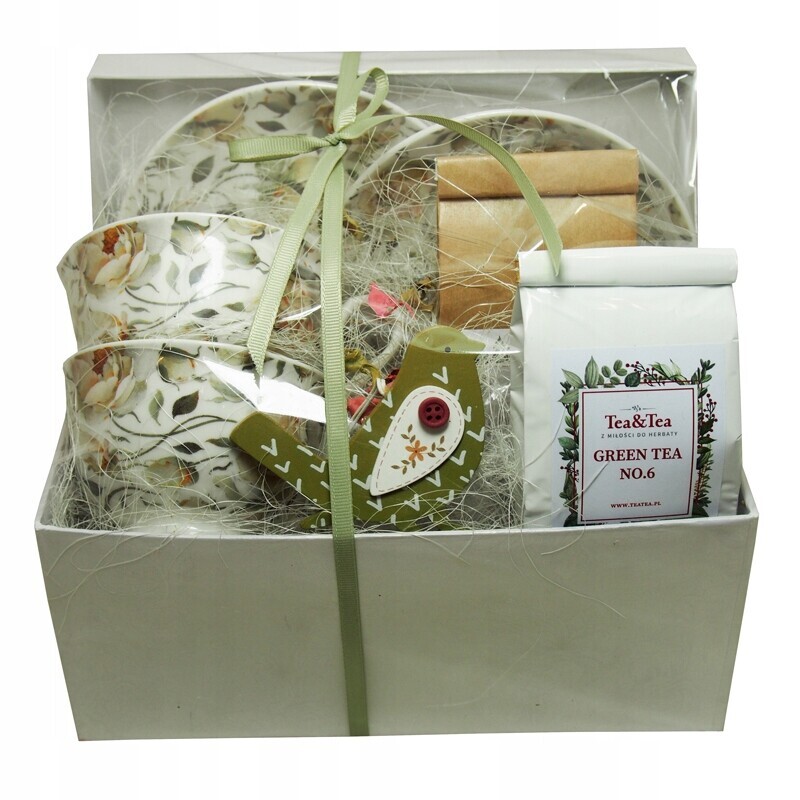 Dárková sada 2 šálků bílé růže s čajem