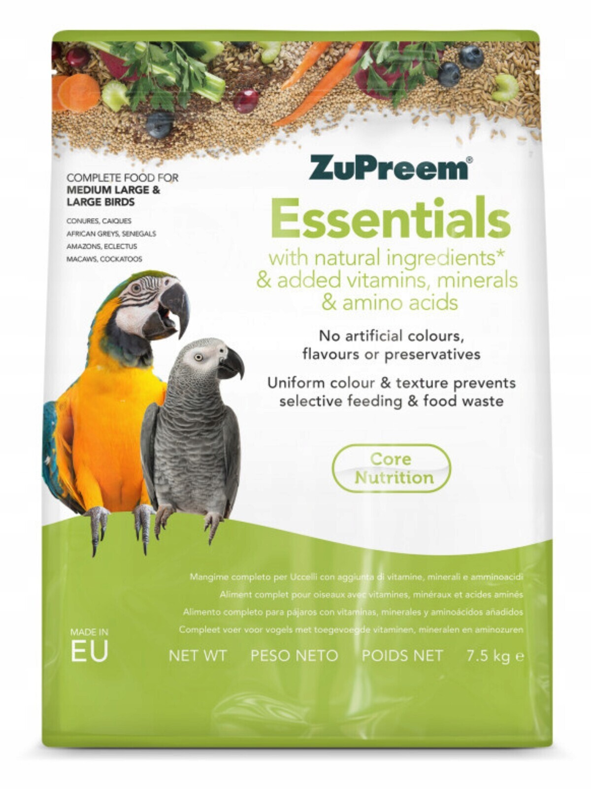 ZuPreem Essentials ML 7,5 kg – granule pro střední a velké papoušky