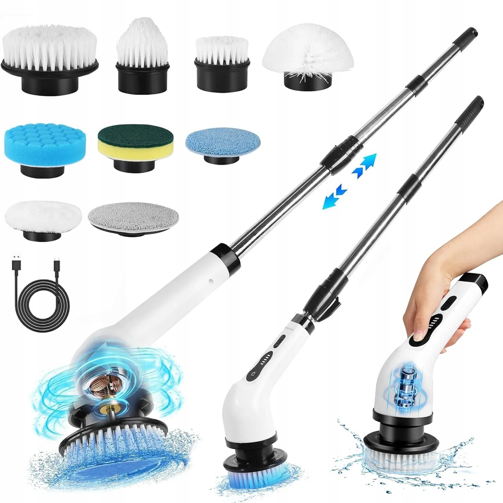 Elektrický Rotační Kartáč, Sada Na Čištění A Mytí, Výkonná 9V1