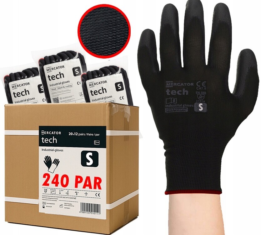 Pracovní Rukavice Mercator se stahovací šňůrkou, odolné, černá černá – velikost S 120 x