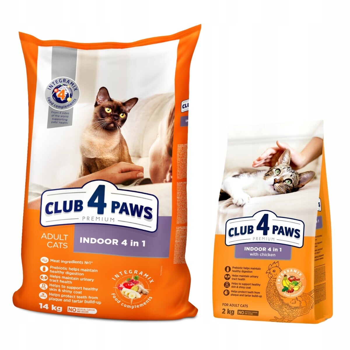 Suché krmivo pro kočky žijící v interiéru Kuře Club 4 Paws 14+2 kg