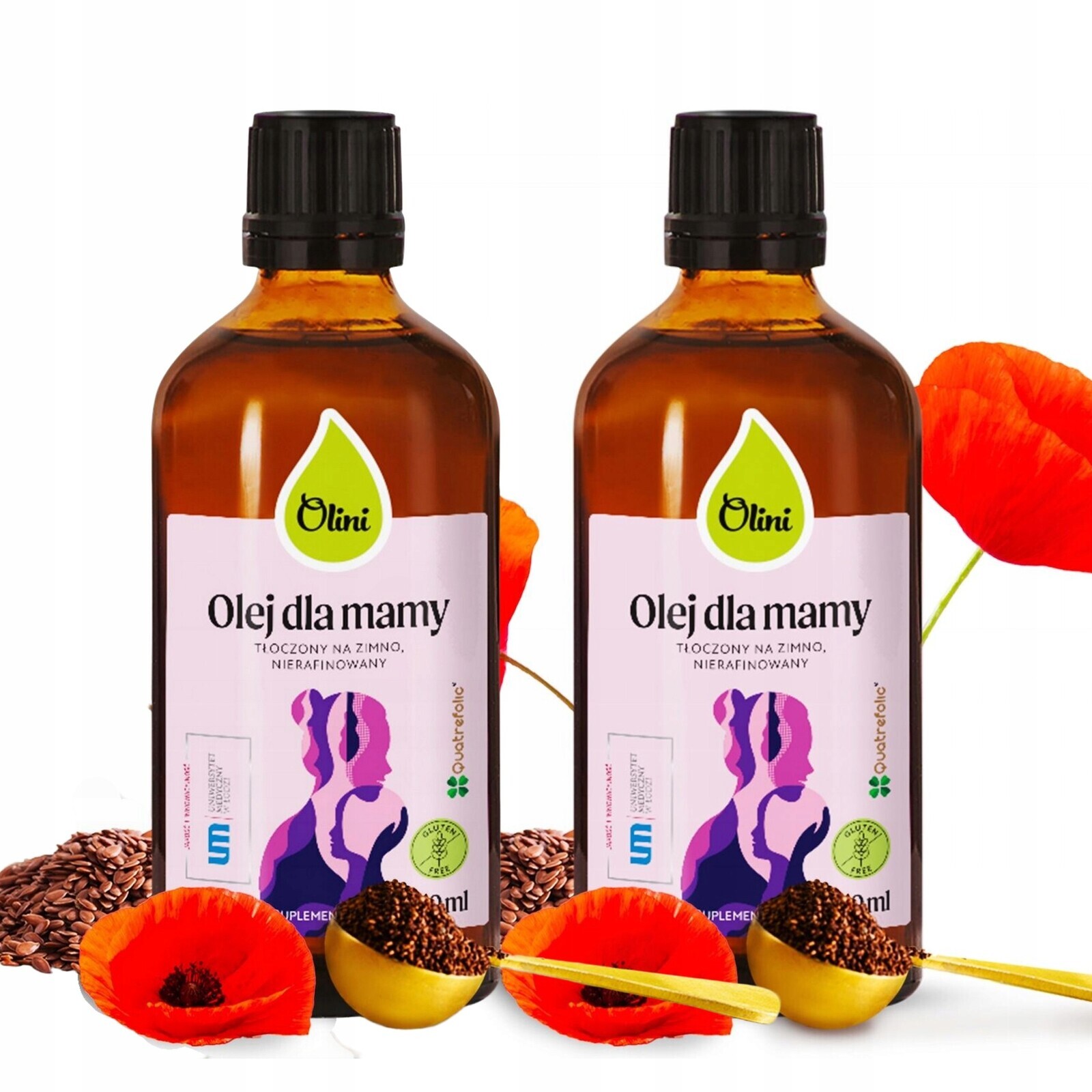 2x Olej pro ženy Nerafinovaný Omega 3 a 6 pms a menupauza Olini 100 ml