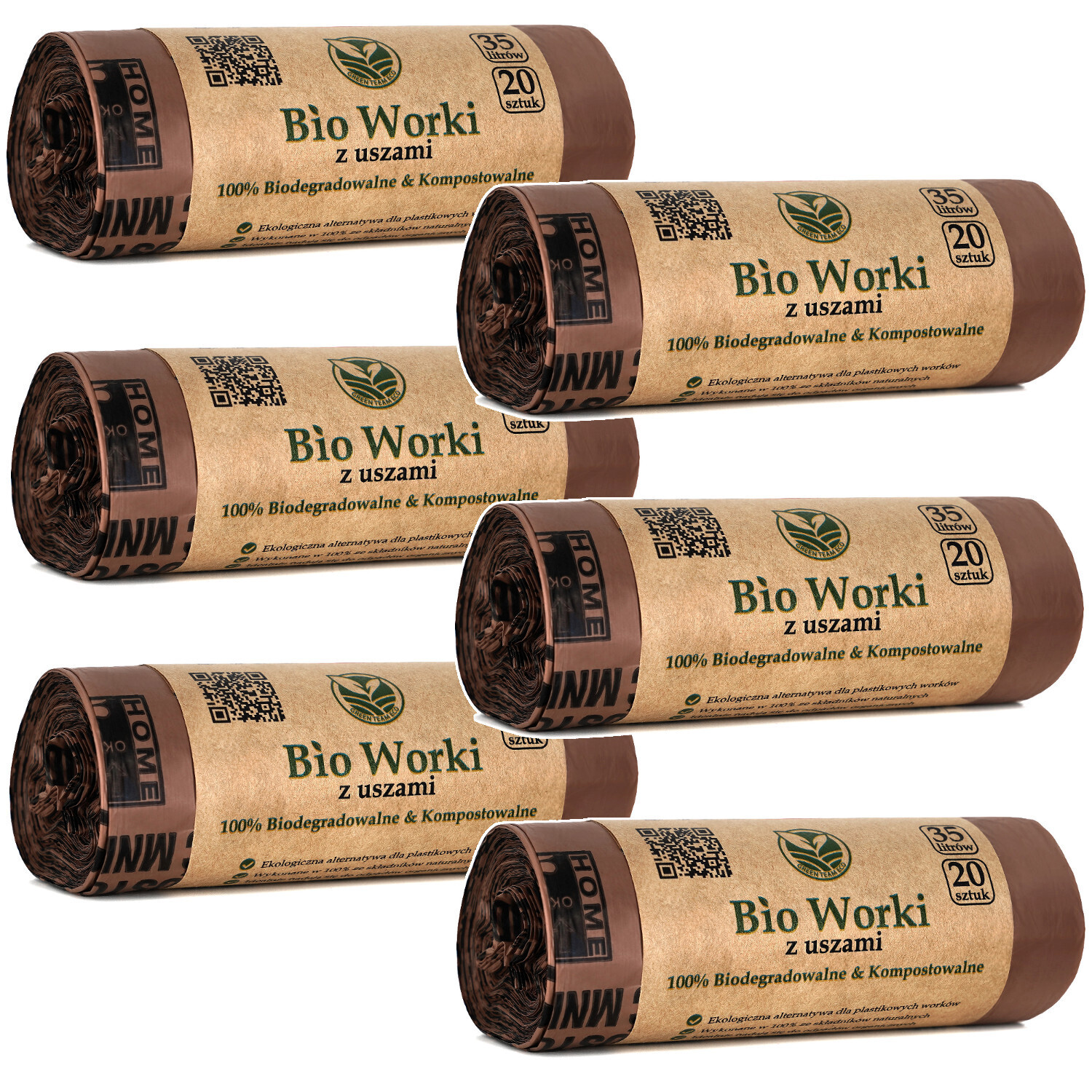 6 x biologicky rozložitelné kompostovatelné sáčky Bio Ekologické Na Odpad 35 l 20 ks