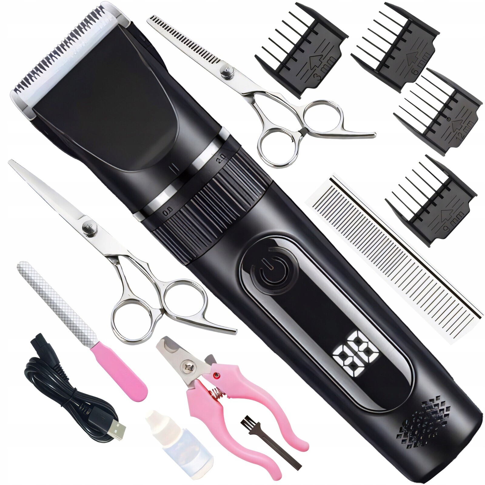 Bezdrátový Stříhací Strojek Pro Psy A Psy Kočky 4x Koncovky Příslušenství