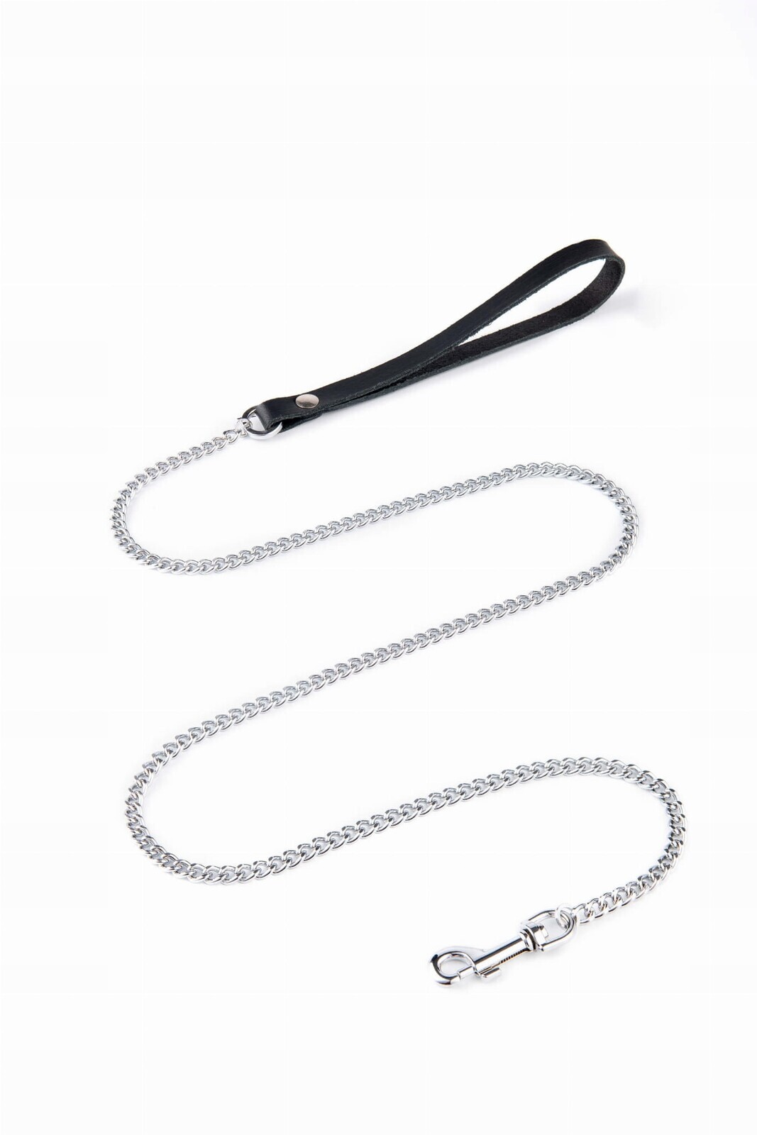Vodítko 115 cm/7 mm, řetěz, chromovaná rukojeť, kůže