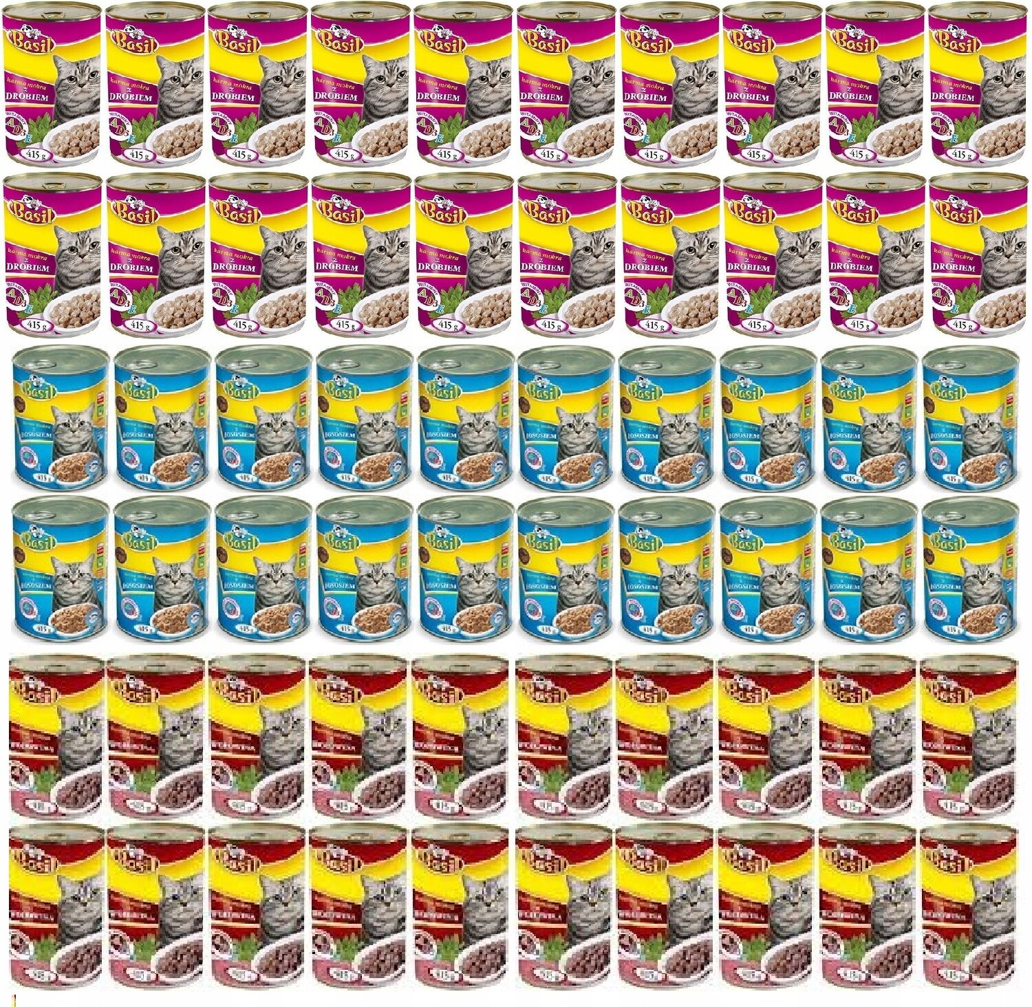 Krmivo mokré Basil 415g pro kočky MIX 60ks konzervy