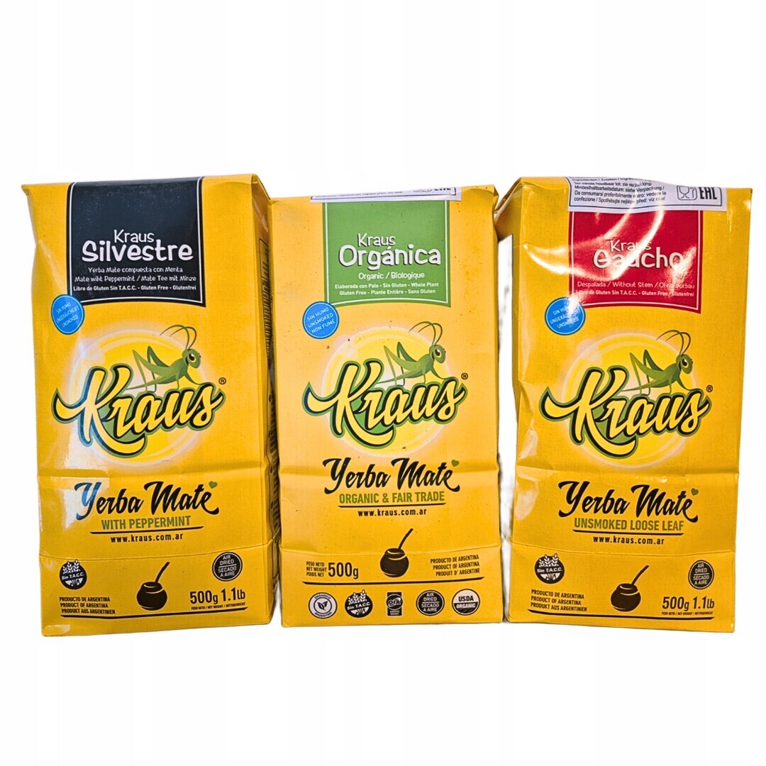 Sada yerba maté Kraus. Silvestre Organica Gaucho. 3x500g